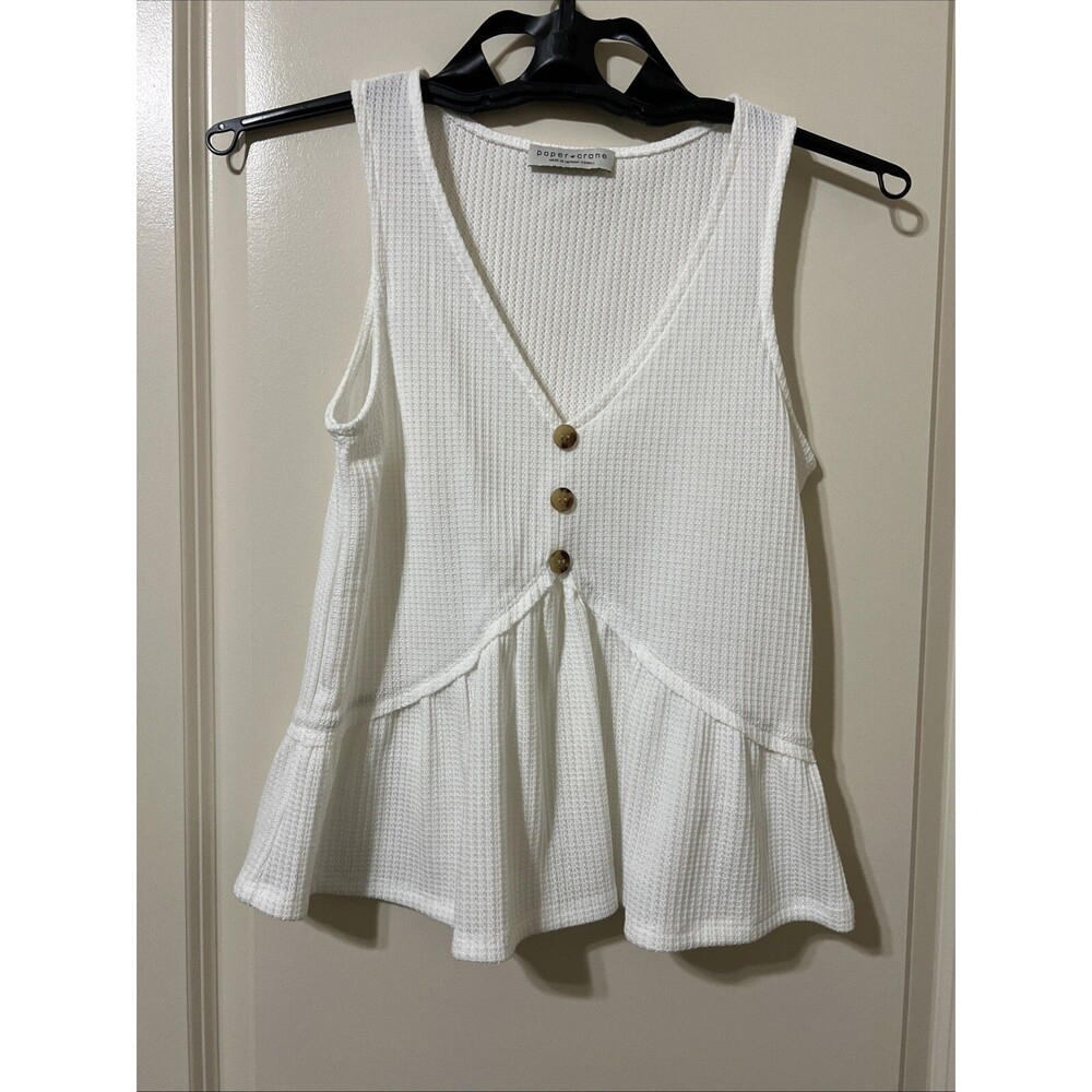 Paper Crane Women’s White Sleeveless Top With Button Accents